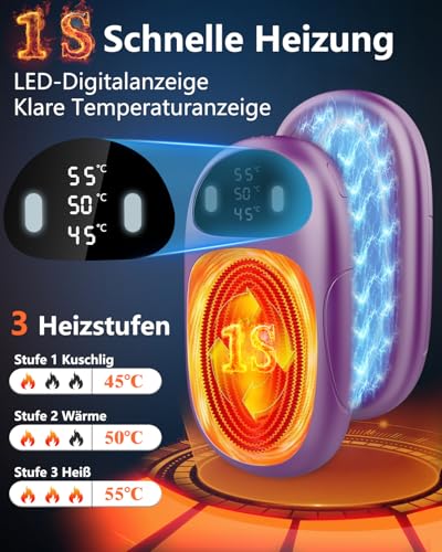 DDKJ Handwärmer Aufladbar 2 Pack 7000mAh - AI Magnetische Taschenwärmer USB mit LED-Display - Hand Warmers Elektrisch Beidseitig, Klein Hand Wärmer - Gifts für Outdoors, Jagd & Hiking - Dunkellila thumbnail 3
