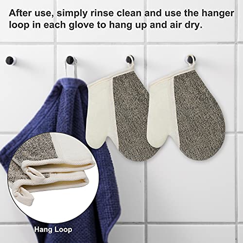 Sunyrisy Exfoliating Bath Gloves,Soft Linen Terry Cloth for Showering,Massage,Spa,Removing Dead Skin Body Scrubber,Deep Exfoliating Mitt for Men and Women,2 Pack