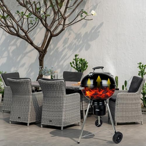 Homodoskey Charcoal BBQ Grills 19" (48 cm) Kettle Grill with Lid and Large Ash Collector, Outdoor Grill