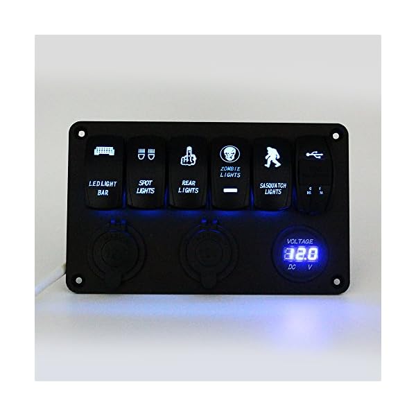 Purishion-Rocker-Switch-Panel-Style-Digital-Voltmeter12V-power-Socket-Dual-31A-USB-Power-Charger-Adapter-Aluminum-Flush-Mount-Blue-6-Gang-Rocker-Black-for-RV-Car-Boat