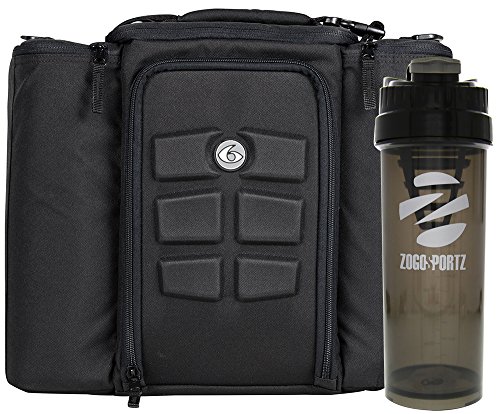 6 Pack Fitness Insulated Meal Prep Bag, Innovator 500 Stealth Black w/Bonus Zogosportz Cyclone Shaker