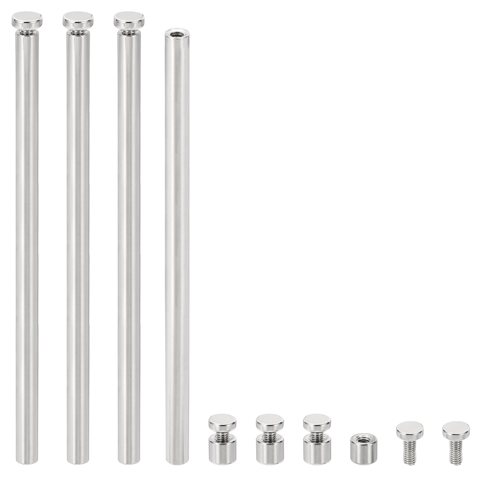 PATIKIL 1/4 x 4 inch Sign Standoff Screws, 4 Set Stainless Steel Wall Standoff Mounting Hardware Advertising Glass Nail for Hanging Acrylic Picture Frame Acrylic Panel, Silver