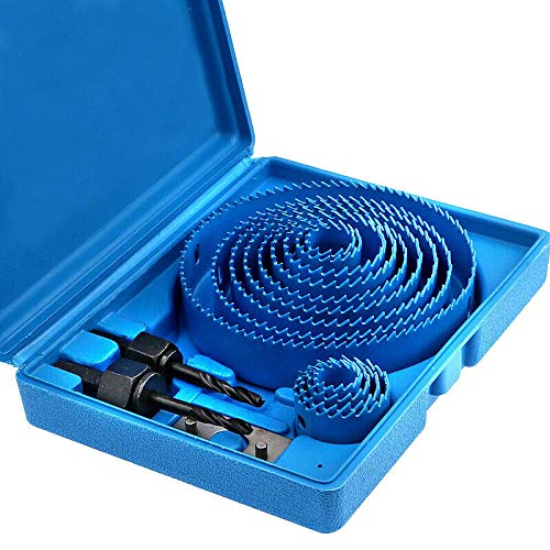 BE-TOOL Metal Cutting Set Kit, Round Drill Bits 13 Pcs Hole Saw Set Durable Wood Thin Sheet Cutting Tools for Plasterboard, Wood, MDF, Aluminum and Computer Desks (Blue)