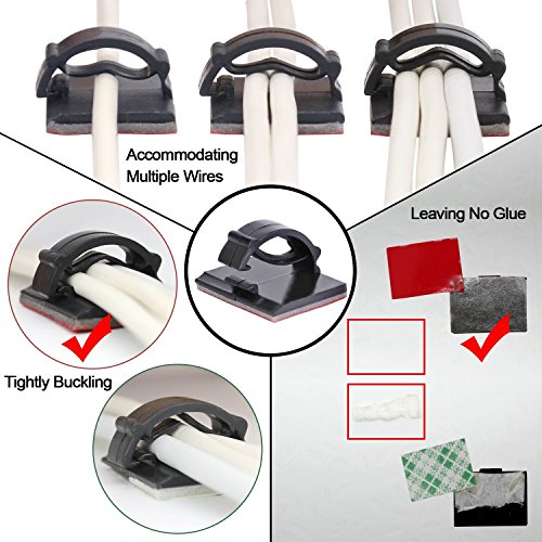 Cable Management - 100 PCS Adhesive Cable Clips + 50 PCS Cable Ties Rantizon Cable Clamp, Wire Clips, Car Cable Organizer, Reusable Fastening Cable Tie Organizer for Laptop, PC, TV, Car