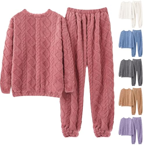 Winter Pyjamas For Women Uk Warm Thicken Soft Fuzzy Fleece Pajamas Long Sleeve Pullover Tops And Pants 2 Piece Lounge Set Christmas Pajamas Fluffy Flecee Pjs For Women Nightwear Loungewear Set