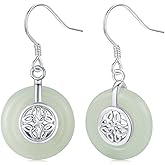 KiiKii Jade Earrings for Women 925 Sterling Silver Lotus Flower/Celtic Knot Dangle Earrings Green Jade Jewelry Birthday Christmas Gifts for Wife Mom
