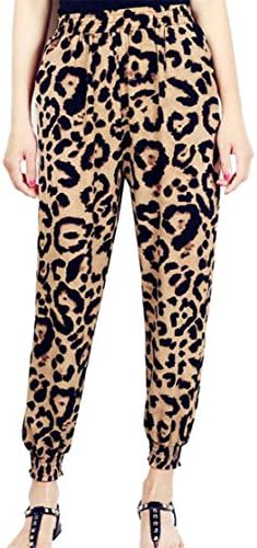 Pcutrone Womens Harem High Waist Printed Chiffon Stylish Jogger Pants Leopard L
