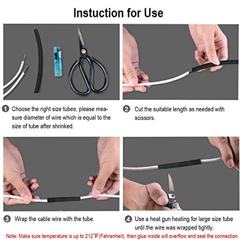 2 Pack 1/2 inch Heat Shrink Tubing, 3:1 Adhesive-Lined Large Heat Wire Shrinkable Tube by MILAPEAK (4 Feet, Black & Red) - Thumbnail 6