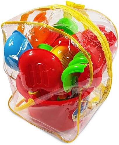 Beach Sand Toys Set for Kids - Building Kit Sand Box Models with Truck, Water Bucket, Castle, 2 Kinetic Sand Molds, Rake, 2 Shovels, Sifter for Outdoor Summer Play in Reusable Zippered Toy Storage Bag