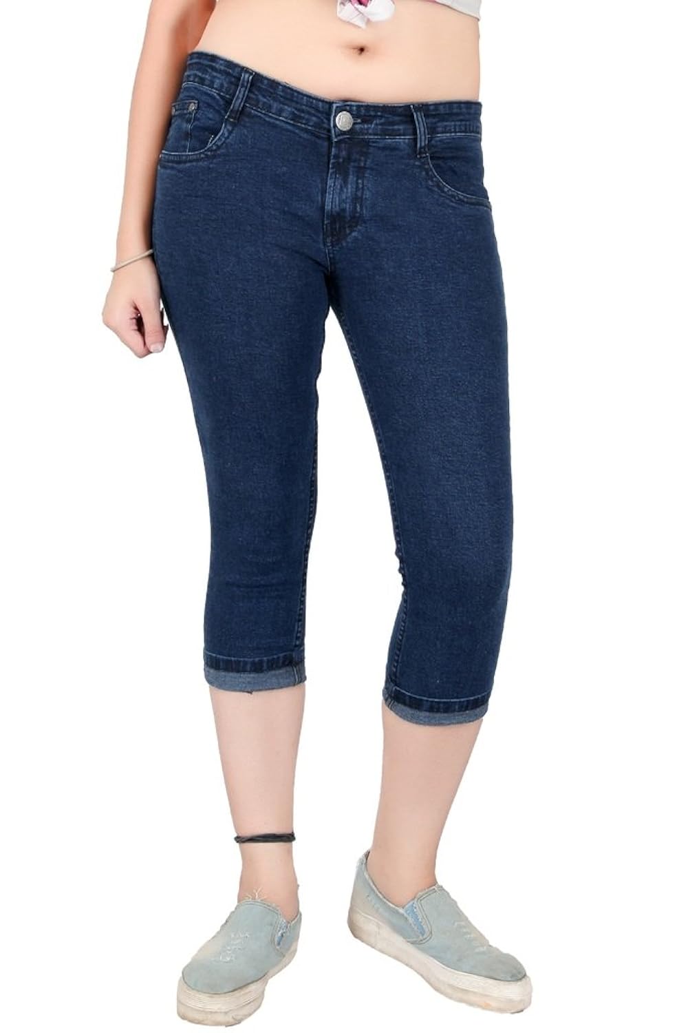 obeo womens slim fit streachable denim capri