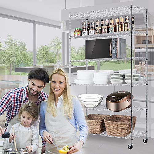 Storage Metal Shelf 6 Tier 82"x48"x18" Wire Shelving Unit with Wheels