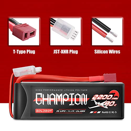 GOLDBAT Champ Rc Akku 3S Lipo Battery 11.1v 80c 2200 RC Lipo Battery Pack with T Deans-Plug for RC Quadcopter Drone… – Bild 6