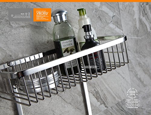VIBORG Deluxe Solid Thick SUS304 Stainless Steel Wire Wall Mount Mounted Double Tier 2-tier Bathroom Rectangle Shower Basket Caddies Bath Caddy Shelf Organizer Storage for Shampoo Conditioner. XS-805-
