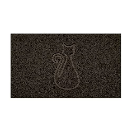Nicoman Embossed Spaghetti Door Mat Dirt-Trapper Jet-Washable Doormat 70x43cm (Brown, CAT Shape) - Use Indoor or Sheltered Outdoor