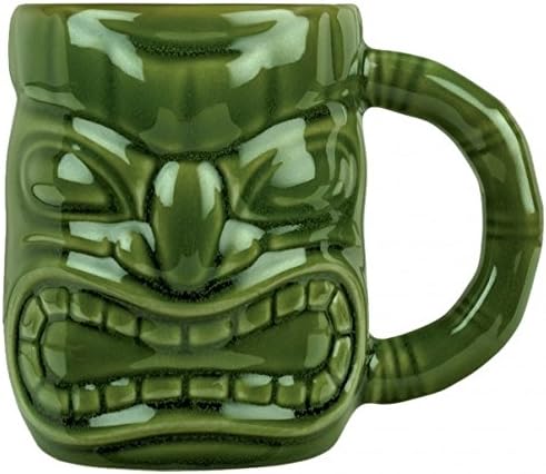 Large Colourful Tiki Cups. Lovely Tiki Cocktail Mugs in Red Green & Brown (Green)