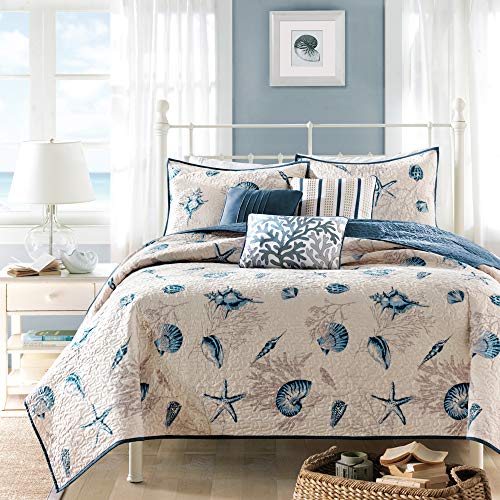 Madison Park Bayside Coverlet Set Blue Twin/Twin XL Coastal Print - Includes 1 Coverlet, 3 Decorative Pillows, 2 Shams