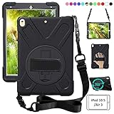 ZenRich iPad Air 3 Case 2019, iPad Pro 10.5 Case 2017, 360 Rotating Kickstand Hand Strap & Shoulder Belt Shockproof Heavy Duty Rugged Case for iPad 10.5 inch Tablet 2017/2019 Release-Black