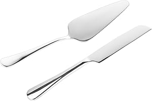 2pcs Wedding Cake Knife Set, Stainless Steel Cake Cutting Set Cake Cutter Set for Wedding Birthday Celebration (Silver)