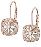 Sterling Silver Rose-Tone Cubic-Zirconia Round Leverback Dangle Earrings