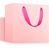 EUSOAR Small Pink Gifts Wrap Bags, 30 Pack 8.6x3.9x7 inches Shopping Bags with Handles Bulk, Party Favor Wrapping Bags for Wedding, Craft Grocery, Boutique, Retail, Business