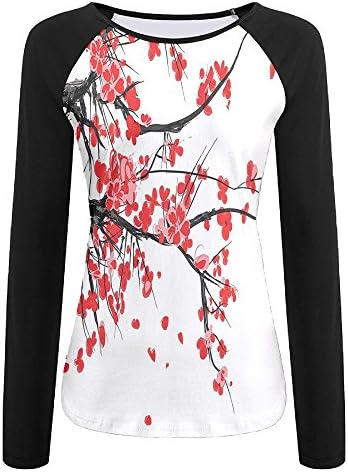 Weiding Japanese Cherry Blossom Sakura Blooms Branch Spring Inspirations Print Women's Stretchy Long Sleeve Raglan Tshirt S