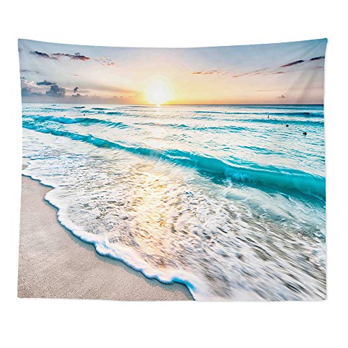 HIYOO Home Nature Art Wall Hanging Fabric Tapestry, Tropical Ocean Sea Coast Sand Beach Waves Theme Design, Decor for Party, Dorm Room, Bedroom,Living Room 90" W x 60" H - Sunrise