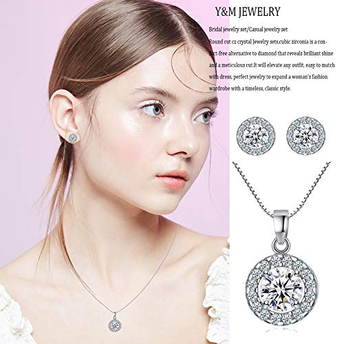Y&M Bridal Austrian Crystal Necklace Earrings Bracelet 8 Size Ring 4pcs Jewelry Sets Gifts Fit with Weddding Dress