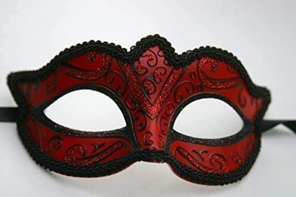 THE GOOD LIFE STUNNING BLACK & RED VENETIAN MASQUERADE HALLOWEEN CARNIVAL PARTY EYE MASK, Black/Red, 8cm Deep
