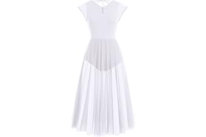 ODASDO Women Lyrical Dance Costume Adult Modern Contemporary Dancewear Cap Sleeve Flowy Mesh Split Maxi Long Dress