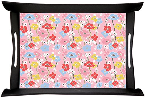 Rikki Knight Pink Floral Wallpaper PU Lay Flat Foldable Design Serving Tray - Thumbnail 2