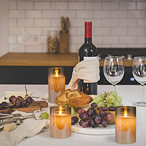[2020 Upgrade]Glass Flameless LED Candles Flickering Gift, Brown Flame