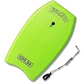 BEACON Bodyboard with Wrist Leash, EPS Core, and Slick Bottom - Green Bodyboards - 3 Sizes - 33