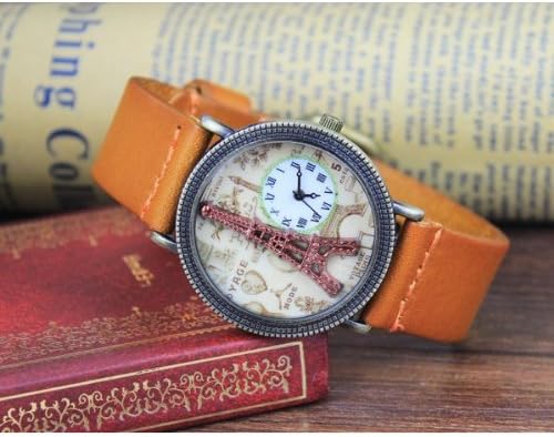 Amazon Bobo エッフェル塔 ヨーロピアン イラスト アンティーク レザーバンド レディース メンズ 腕時計 ウォッチ オリジナル缶ボックス プレゼントボックス付き オレンジ ボックス付き メンズ腕時計 腕時計 通販