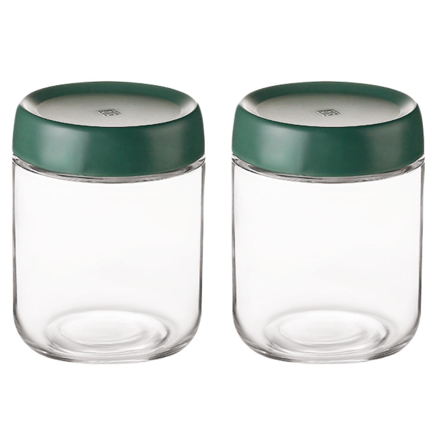 Eidoct 2-Pack 15.8oz Glass Jar with Screw Lid Leakproof Overnight Oats Container, Yogurt Jars, Oatmeal Salad Jars, for Cereals Milk Fruit Condiment Dressing(2-Pack 450ml Green)