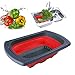 Over-the-Sink Collapsible Colander, Food-Grade-Silicone kitchen Strainer with Extendable Handles ,Space-Saver，Folding Strainer for Kitchen，6-quart Capacity, Dishwasher-Safe，BPA Free (Red&Grey)