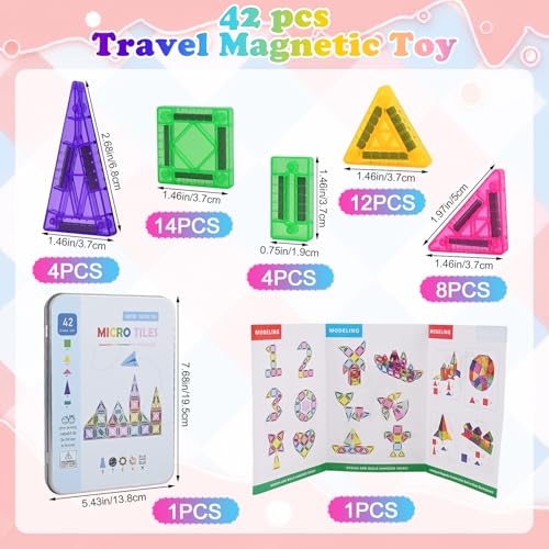 Euakee Magnetic Tiles, Travel Magnetic Building Blocks Set, Mini Magnetic Tiles, Building Toys with Iron Box for Boys and Girls, Montessori Toy (A)
