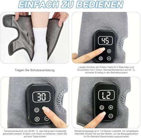 Fussmassagegerät, kabelloses elektrisches Fußmassagegerät für Schmerzlinderung & Durchblutung, 3-in-1 Triple Therapy Foot Massager mit 2000mAh Akku, 6 Heizstufen bis 65°C, Gesundheit Geschenk,grau