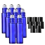 Sinide Blue Roll on Glass Bottles, 8 Pack 10ml (1/3oz) Essential Oil Roller Bottle with Stainless Steel Metal Balls Useful for Aromatherapy Perfumes and Lip Balms (Blue 8)
