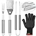 GRILLART Grill Utensil BBQ Tools Set Reinforced Tongs 3-Piece Heavy Duty Stainless-Steel Barbecue Grilling Accessories, Metal Spatula, Tongs, Fork -Bonus Insulated Gloves (Orange)