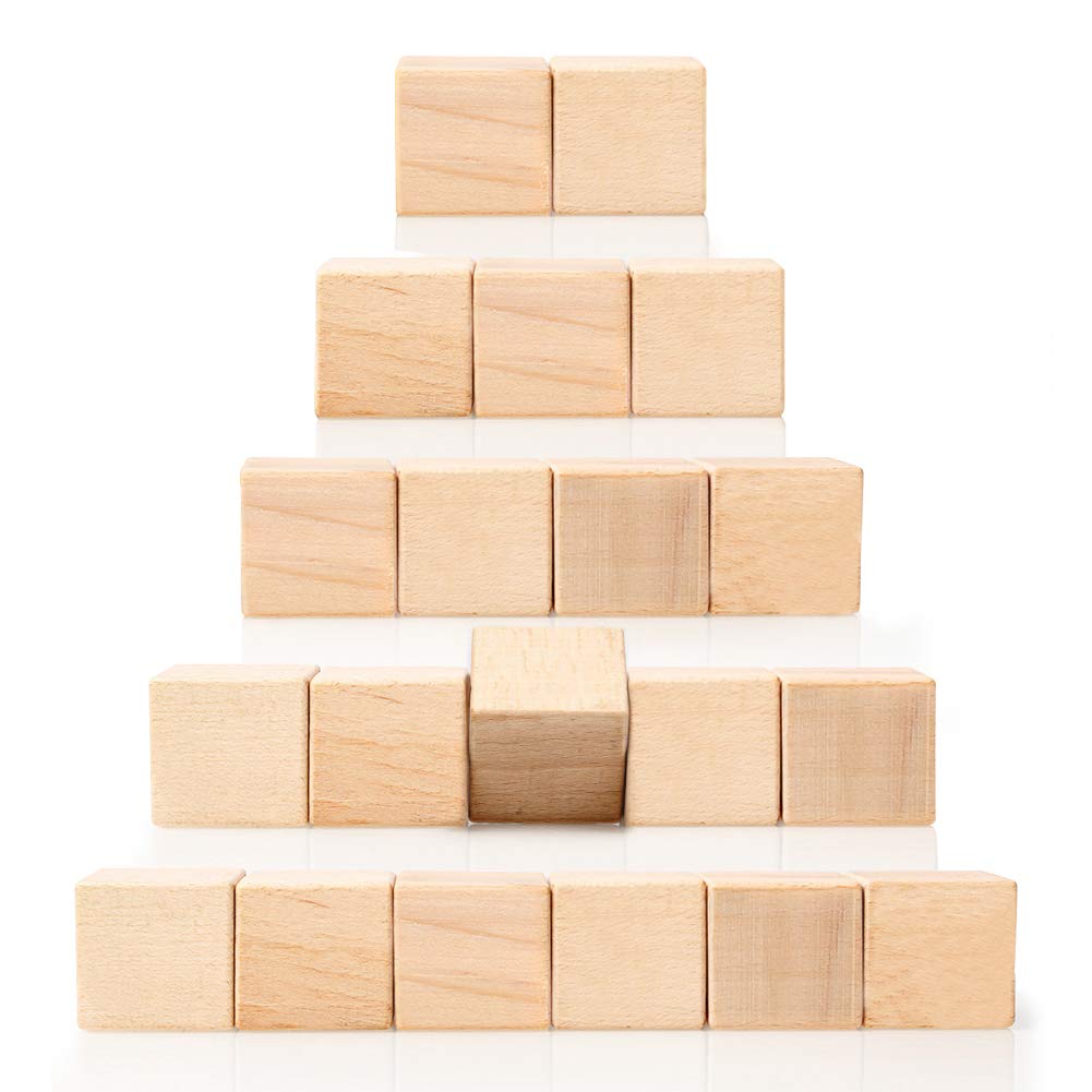 Ejoyous Wooden Cubes 20mm Bulk Box of 20 Unfinished Square Pine Cubes, Natural Solid Wood Square Blocks for Puzzle Making, Wood Crafts and DIY Projects
