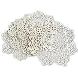 gracebuy Pack of 4PCS Beige 7 Inch Round HANDMADE Crochet Lace Placemats Coasters