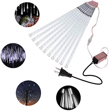 30cm 10 Tube LED Meteor Shower Rain Lights 360 LED Raindrop Lights Outdoor Icicle Lights for Wedding Party Holiday Xmas Tree (30cm, White)