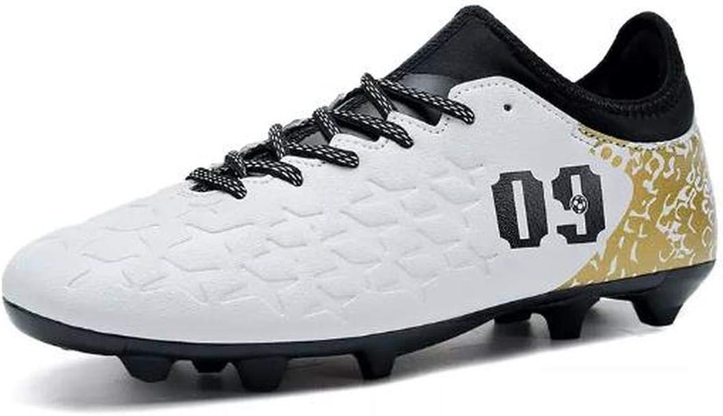 LEODI Men Soccer Cleats Long Spikes Football Shoes Reflective Black/White
