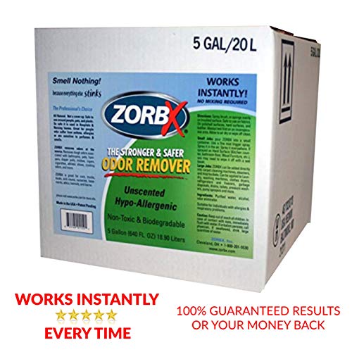ZORBX Unscented Multipurpose Odor Remover -Safe for All, Even Children, No Harsh Chemicals, Perfumes or Fragrances, Stronger and Safer Odor Remover Works Instantly (5 Gallon)