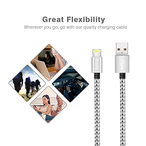 Bozily iPhone Charger, 3PACK 6Feet Nylon Braided Charging Cables Cell phone Cord Lightning to USB Cable for iPhone X 8 8 Plus 7 7Plus 6s 6s Plus 6 6Plus 5 5s 5c SE iPad iPo