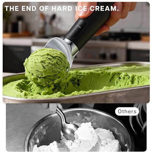 VRAIKO Heated Ice Cream Scoop | Warming Icecream Scooper with 3-Level Adjustable Heats - 120/140/160℉, LED Display, 2600mAh Capacity, Rechargeable | for Hard Ice Cream and More (Black)