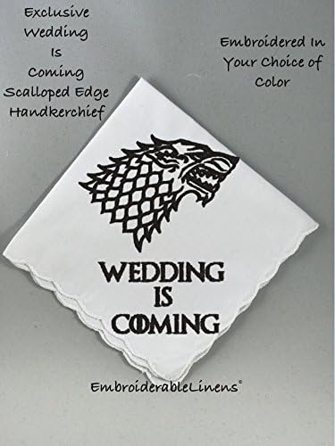 Game of Thrones White Wedding Handkerchief in your choice of color for embroidery by EmbroiderableLinens©