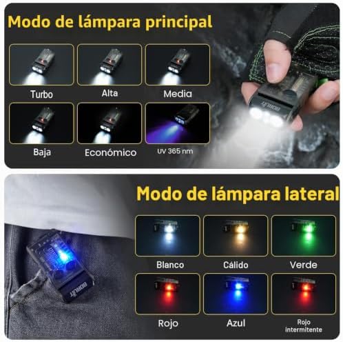 Lanterna Mini V20, Lanterna Rotativa a 180° com Luz UV de 365nm, Alarme de Buzzer de 110dB, 1000 Lúmens Super Brilhantes com 13 modos, Impermeabilizante IP67, para Caminhadas de Campismo (preto)