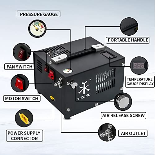 TUXING Pcp Air Compressor,4500Psi 30Mpa,Oil/WaterFree,Powered by Car