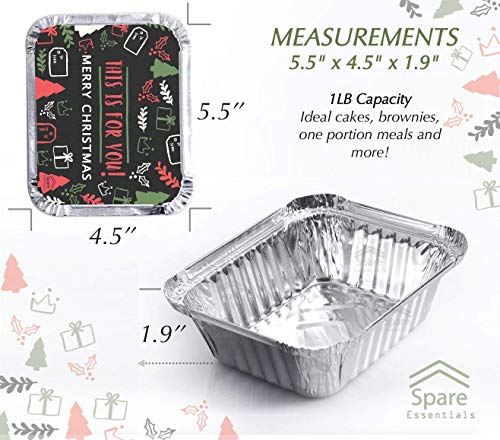 45 Pack - Small 1LB - Christmas Cookies Containers - Christmas Treat Foil Containers - Cookie Gift Boxes/For Gift Giving - Holiday Treat Boxes - Aluminum Pans with Lids -5.9''x4.7''x1.9'' SMALL SIZE